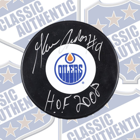 GLENN ANDERSON Edmonton Oilers autographed puck w/HOF 2008 (#1871)