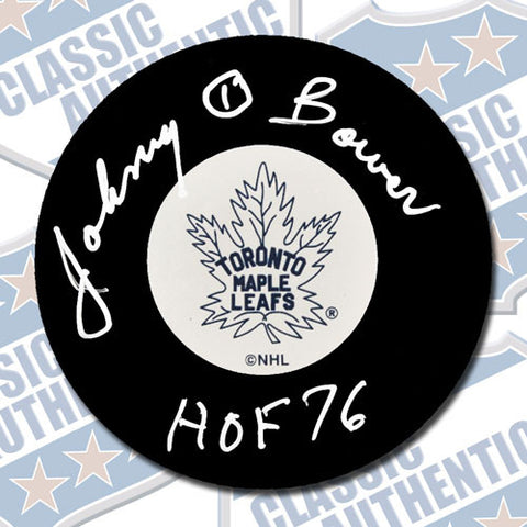 JOHNNY BOWER Toronto Maple Leafs autographed puck (#1927)