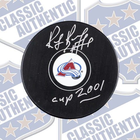 RAYMOND BOURQUE Colorado Avalanche autographed puck w/ Cup 2001 (#1996)
