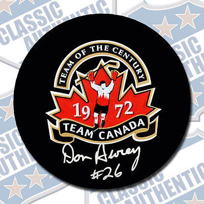 DON AWREY Team Canada Summit Series 1972 autographed puck (#1845)