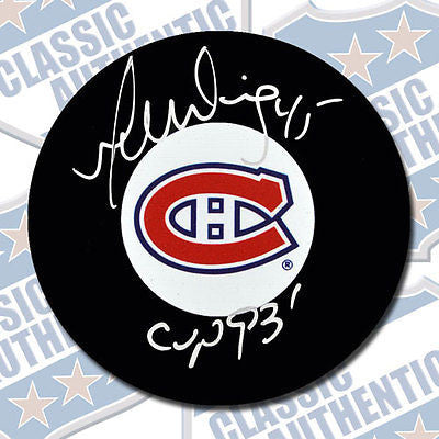 GILBERT DIONNE Montreal Canadiens autographed puck w/93 Cup (#1870)