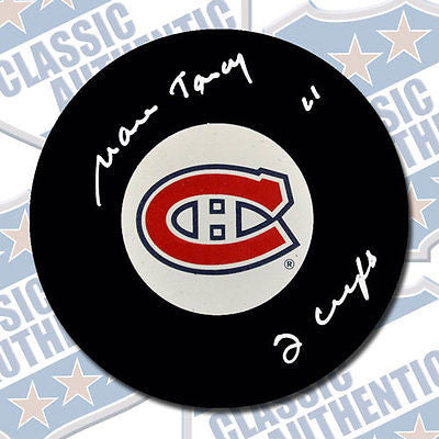 MARC TARDIF Montreal Canadiens autographed puck w/2 Cups (#1959)