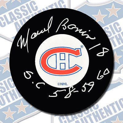 MARCEL BONIN Montreal Canadiens autographed puck w/SC 58-59-60 (#2813)