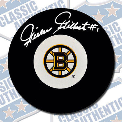 GILLES GILBERT Boston Bruins autographed puck (#1885)