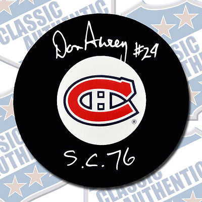 DON AWREY Montreal Canadiens autographed puck w/76 Cup (#1846)