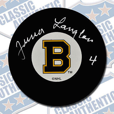 JUNIOR LANGLOIS Boston Bruins autographed puck (#1907)