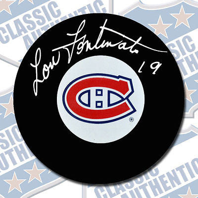LOU FONTINATO Montreal Canadiens autographed puck  (#1944)