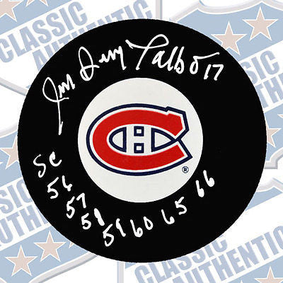 JEAN-GUY TALBOT Montreal Canadiens autographed puck w/Cup (#1912)