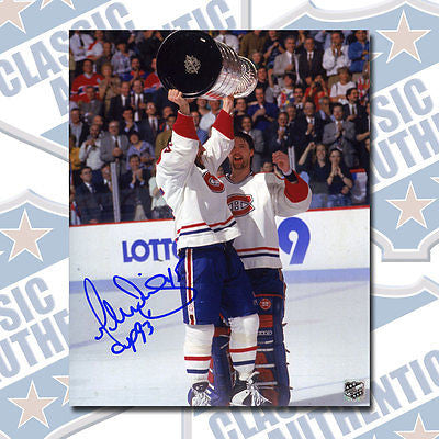 GILBERT DIONNE Montreal Canadiens autographed 8x10 photo w/93 Cup (#1139)