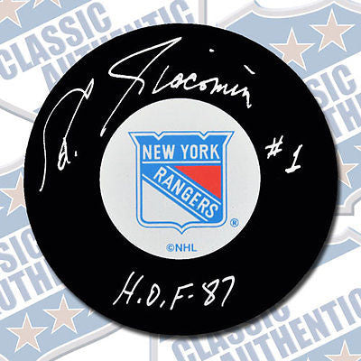 ED GIACOMIN New York Rangers autographed puck w/HOF (#1864)