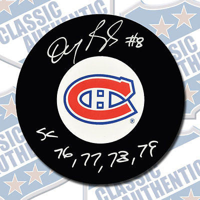 DOUG RISEBROUGH Montreal Canadiens autographed puck w/Cup years (#2876)