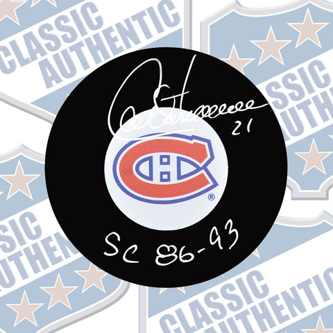 GUY CARBONNEAU Montreal Canadiens Autographed Puck SC Inscriptions (#3397)