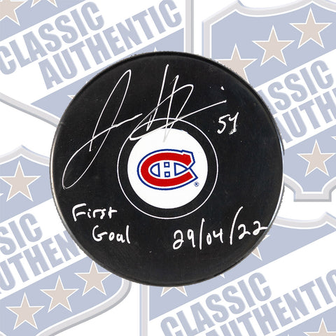Jordan Harris Montreal Canadiens autographed puck W/ 1st NHL Goal (#6001e) #1