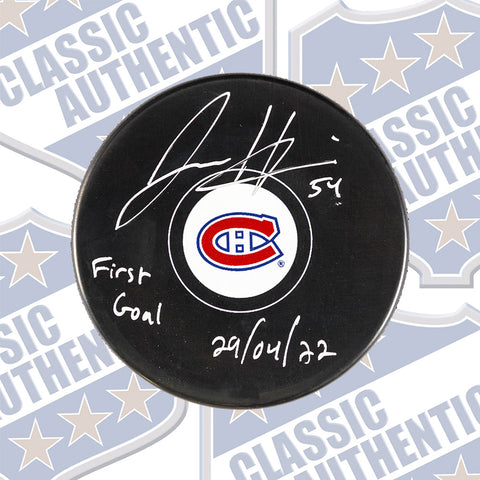 Jordan Harris Montreal Canadiens autographed puck W/ 1st NHL Goal (#6001e) #2