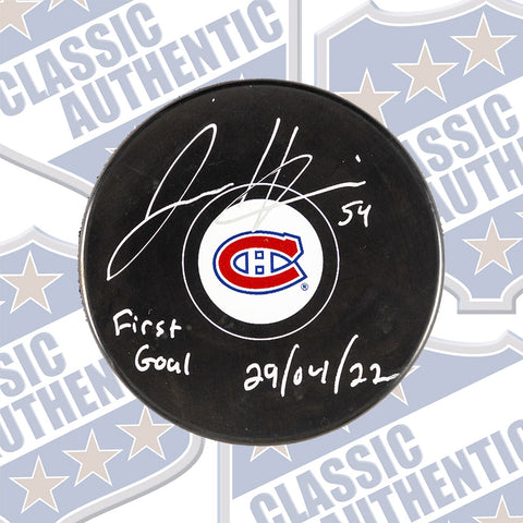 Jordan Harris Montreal Canadiens autographed puck W/ 1st NHL Goal (#6001e) #3