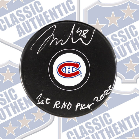 Filip Mesar Montreal Canadiens autographed puck W/ 1st Rnd Pick 2022 (#6002h) #1