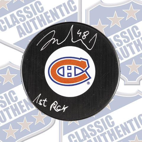 Filip Mesar Montreal Canadiens autographed puck W/ 1st Pick (#6002i)