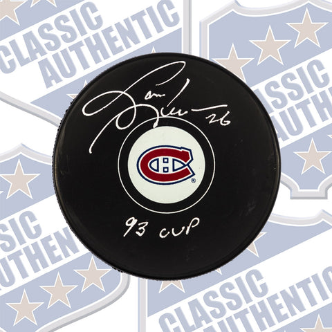 Gary Leeman Montreal Canadiens autographed puck w/93 cup (#1955)