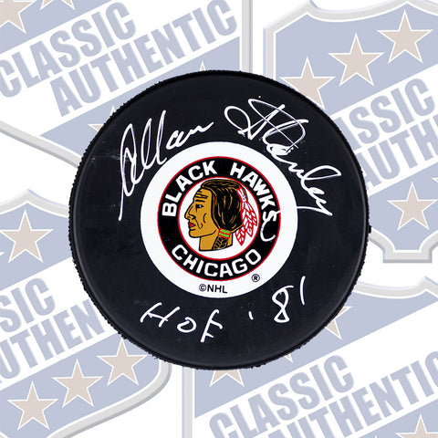 ALLAN STANLEY Chicago Blackhawks autographed puck (w/hof)  (#626)
