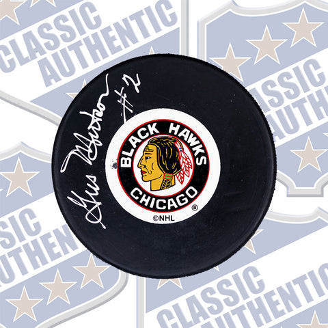 Gus Morton Chicago Black Hawks autographed puck (#8829)
