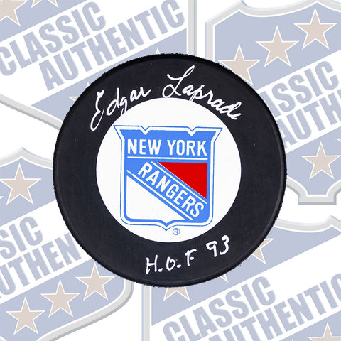 EDGAR LAPRADE New York Rangers autographed puck (w/hof) (#606)
