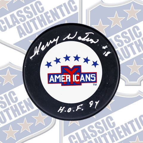 Harry Watson New York Americans autographed puck (w/hof) (#692)