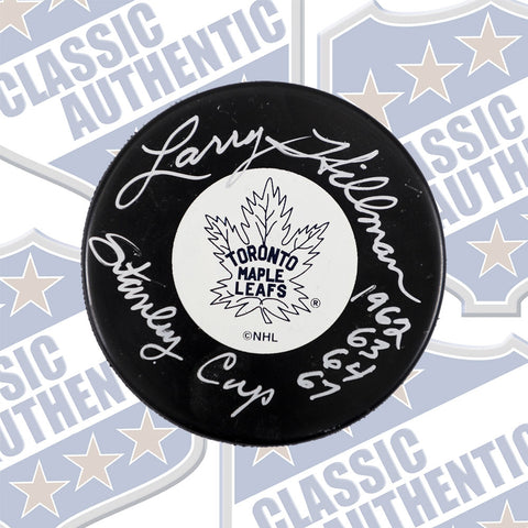 LARRY HILLMAN Toronto Maple Leafs autographed puck w/Cup (#1934b)
