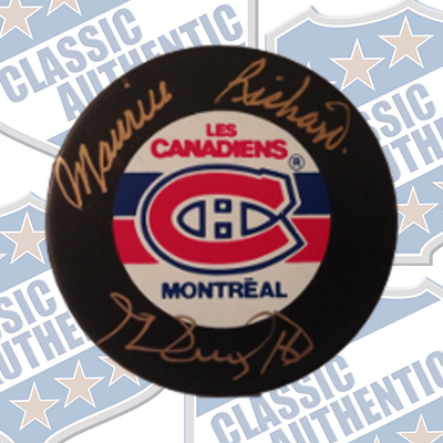 MAURICE AND HENRI RICHARD Montreal Canadiens autographed puck (#802)
