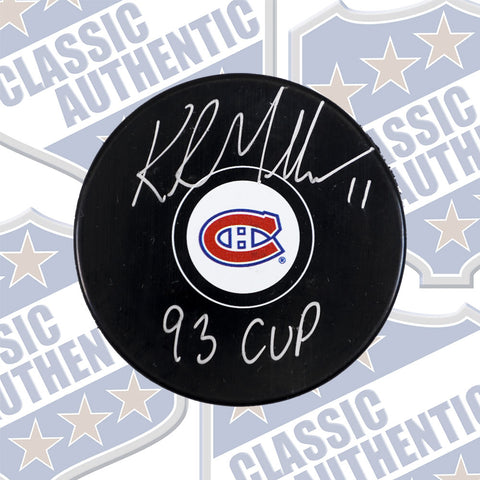Kirk Muller Montreal Canadiens autographed puck w/93 Cup (#1783b)