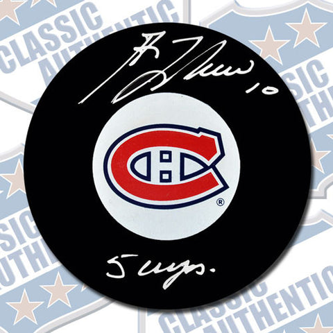 GUY LAFLEUR Montreal Canadiens autographed puck w/5 Cups (#1886)