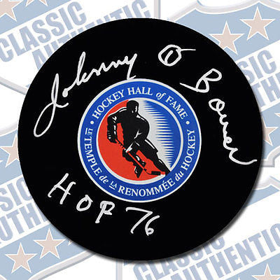 JOHNNY BOWER Hall of Fame autographed puck w/HOF (#2063)