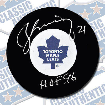 BORJE SALMING Toronto Maple Leafs autographed puck w/HOF (#2587)