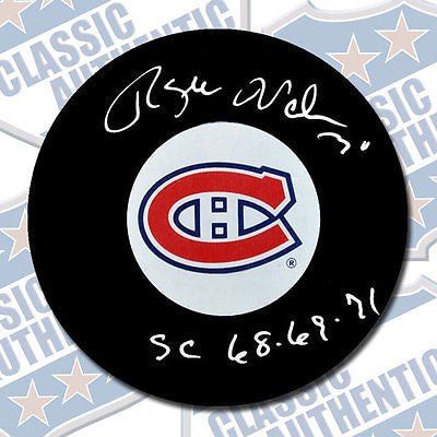 ROGIE VACHON Montreal Canadiens autographed puck w/Cups (#2001)