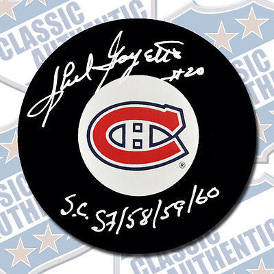 PHIL GOYETTE Montreal Canadiens autographed puck w/Cup years (#1972)