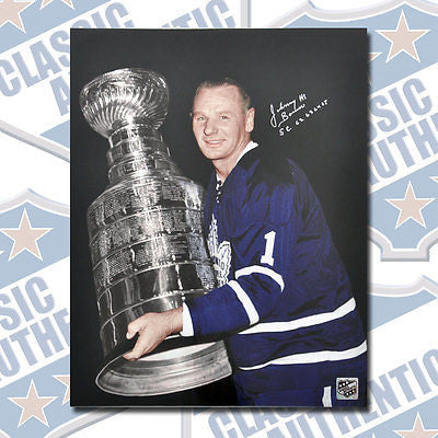 JOHNNY BOWER Toronto Maple Leafs autographed 16x20 photo w/Cup years (#1040)