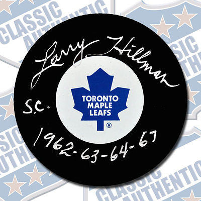 LARRY HILLMAN Toronto Maple Leafs autographed puck w/Cup (#1934)