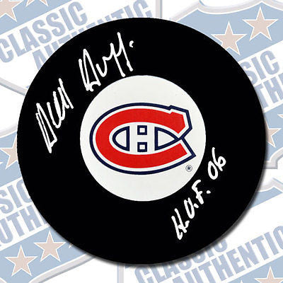 DICK DUFF Montreal Canadiens autographed puck w/HOF (#1831)