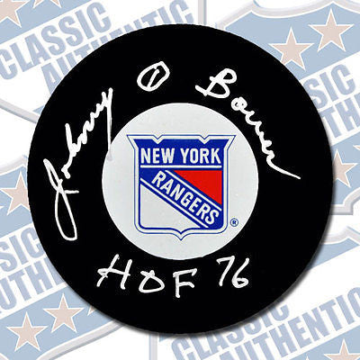 JOHNNY BOWER New York Rangers autographed puck w/HOF (#1926)