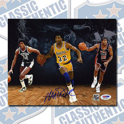MAGIC JOHNSON Los Angeles Lakers collage autographed 8x10 photo PSA (#2320)