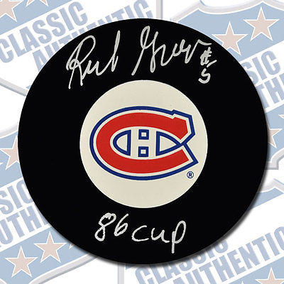 RICK GREEN Montreal Canadiens autographed puck w/86 Cup (#2878)
