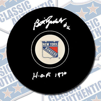 BILL GADSBY New York Rangers autographed puck w/HOF (#1805)