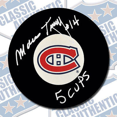 MARIO TREMBLAY Montreal Canadiens autographed puck w/5 Cups (#1963)