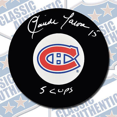 CLAUDE LAROSE Montreal Canadiens autographed puck w/5 Cups (#2496)