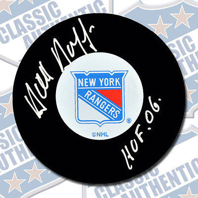 DICK DUFF New York Rangers autographed puck w/HOF (#1835)
