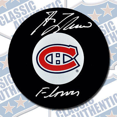 GUY LAFLEUR Montreal Canadiens autographed puck w/Flower (#1890)