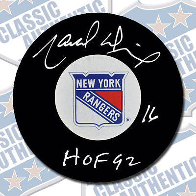 MARCEL DIONNE New York Rangers autographed puck w/HOF (#1964)