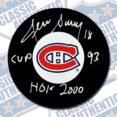 DENIS SAVARD Montreal Canadiens autographed puck w/Cup & HOF (#1838)