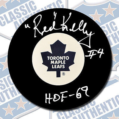 RED KELLY Toronto Maple Leafs autographed puck w/HOF (#2014)