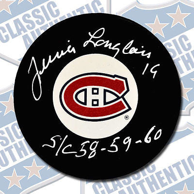 JUNIOR LANGLOIS Montreal Canadiens autographed puck w/Cups (#1905)