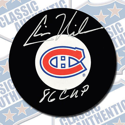 CHRIS NILAN Montreal Canadiens autographed puck w/86 Cup (#2814)